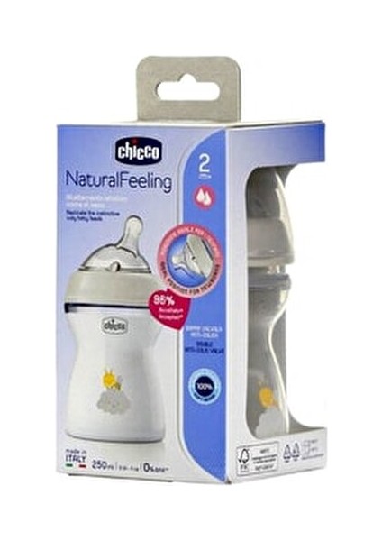250 ml Natural Feeling Pp Biberon 2+ Ay (2 Adet) Yumuşak Silikon Emzik ile Kolik Riskini Azaltır