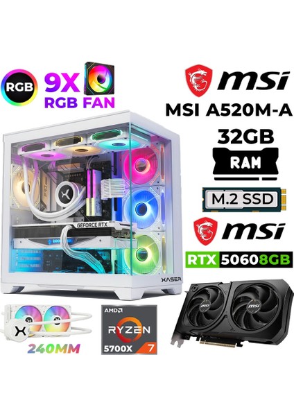 Sword X60 Ryzen 7 5700X 32GB Ram 1tb M.2 Nvme SSD 8gb RTX5060 Sıvı Soğutmalı Oyuncu Tavsiye Sistem