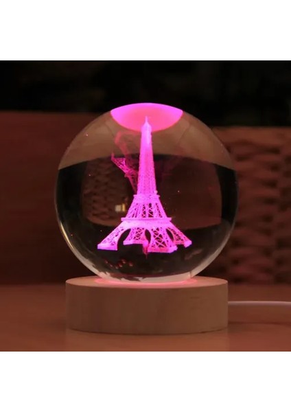 Dekoratif Eyfel Kulesi Tasarımlı Ahşap Altlıklı Işıklı Cam Küre Cam:6cm Ahşap:2cm fırsatları