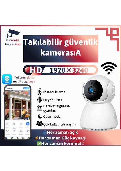 360° 3mp Wifi Ptz Bebek Kamerası - Hareket Takibi, Gece Görüş, Iki Yönlü Ses, 7/24 Ebeveyn Uyarısı