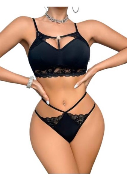 Kadınlar Için Tam Kapsamlı Eşleşen Iç Çamaşırı & Lingerie Takımı - Dantel Detaylı Sütyen & Külot Seti, Düz Renk Olgun Tarz, Günlük Kıyafetler Veya Özel Günler Için Rahat- Kadın Giyim