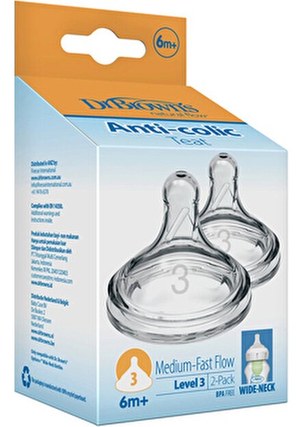 2'li Geniş Ağız Silikon Biberon Emziği 6+ Ay 3.Aşama Kaynatılabilir ve Sterilize Edilebilir modelleri