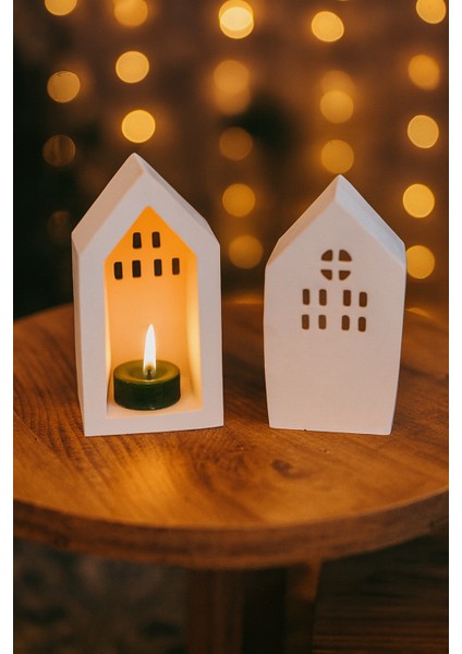 Beyaz Ev Şeklinde Dekoratif Mumluk – Modern Masa Üstü Aksesuar fiyatları