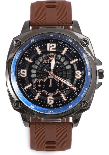 Moda Erkek Saat Trendi Silikon Kayışlı Kuvars Rahat Içi Boş Yüzeyli (Yurt Dışından)