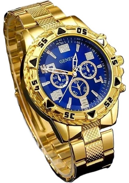 Mavi Işık Camlı Erkek Iş Saati Çelik Kayışlı Kuvars Saat Çok Işlevli Dijital Ölçekli Üç Gözlü (Yurt Dışından)