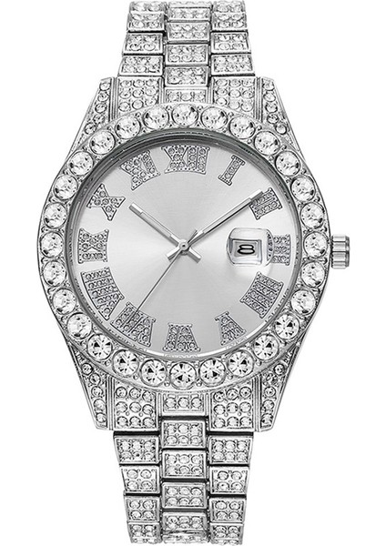 Erkekler Için Avrupa ve Amerikan Tarzı Hip-Hop Feng Shui Hayalet Roma Elmas Kuvars Saati (Yurt Dışından)