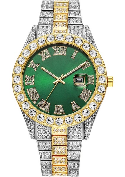 Erkekler Için Avrupa ve Amerikan Tarzı Hip-Hop Feng Shui Hayalet Roma Elmas Kuvars Saati (Yurt Dışından)