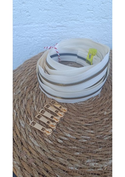 Krem T6 Altın Diş Kemik Fermuar Altın Başlık - 5 Metre Fermuar - 5 Adet Başlık fiyatları