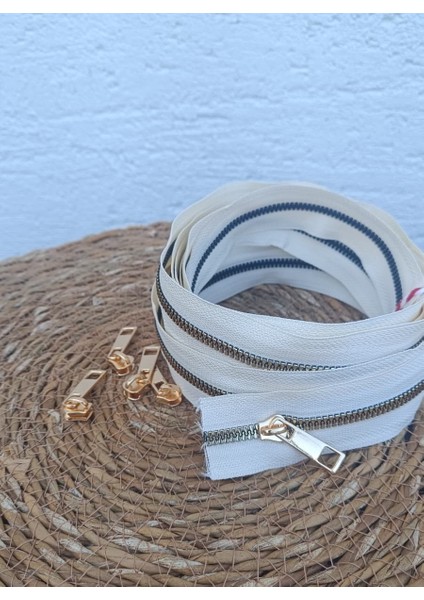 Krem T6 Altın Diş Kemik Fermuar Altın Başlık - 5 Metre Fermuar - 5 Adet Başlık modelleri