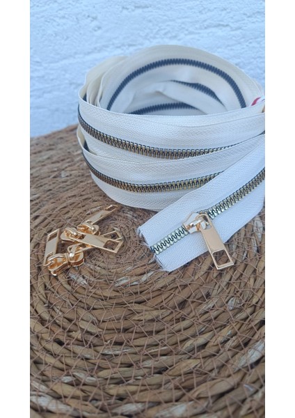 Krem T6 Altın Diş Kemik Fermuar Altın Başlık - 5 Metre Fermuar - 5 Adet Başlık fırsatları