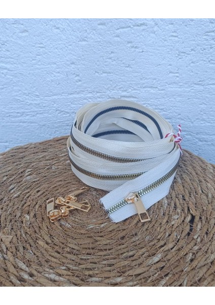 Krem T6 Altın Diş Kemik Fermuar Altın Başlık - 5 Metre Fermuar - 5 Adet Başlık indirimleri