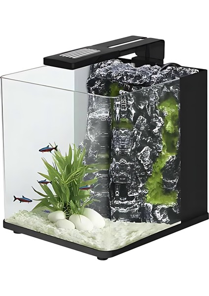 Nanux Rock Blubios Dekorlu Nano Akvaryum 18LT Siyah modelleri