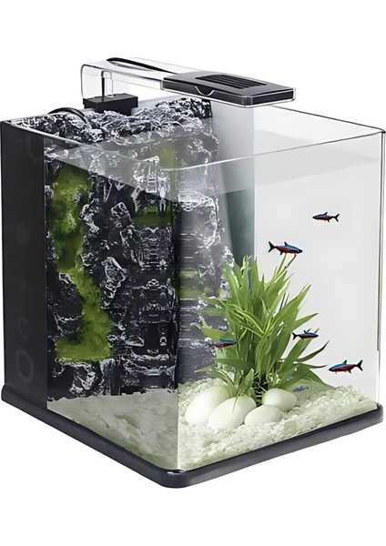 Nanux Rock Blubios Dekorlu Nano Akvaryum 18LT Siyah fırsatları