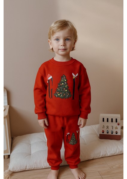 Erkek Kız Şardonlu 3 Iplik Alt Üst Takım Eşofman Takımı Yeni Yıl Temalı 1604-02K