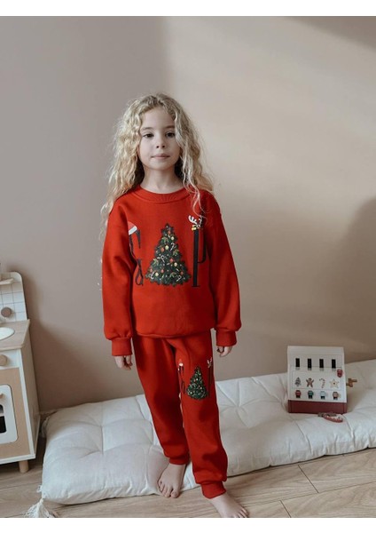 Erkek Kız Şardonlu 3 Iplik Alt Üst Takım Eşofman Takımı Yeni Yıl Temalı 1604-02K fiyatları