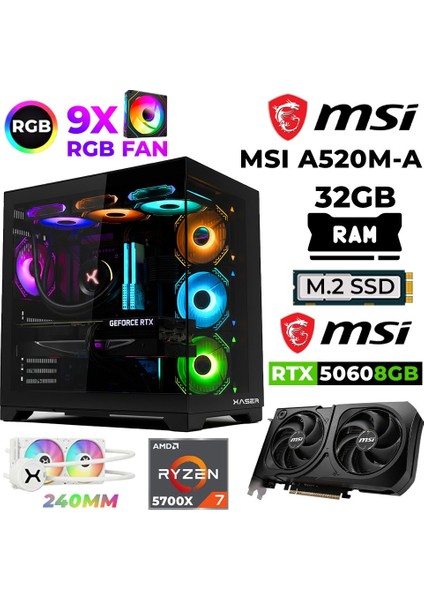 Sword X50 Ryzen 7 5700X 32GB Ram 1tb M.2 Nvme SSD 8gb RTX5060 Sıvı Soğutmalı Tavsiye Sistem