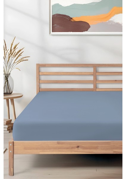 Sertifikalı Organik Pamuklu Lastikli Çarşaf Mavi L Tek Kişilik - Çift Kişilik L Örme Penye