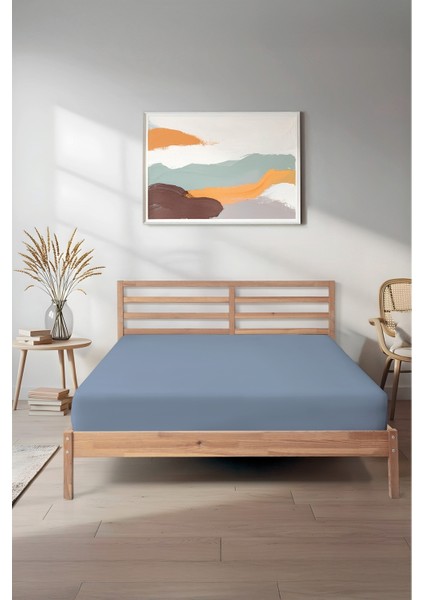 Sertifikalı Organik Pamuklu Lastikli Çarşaf Mavi L Tek Kişilik - Çift Kişilik L Örme Penye fiyatları