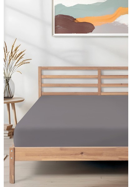 Sertifikalı Organik Pamuklu Lastikli Çarşaf Antrasit L Tek Kişilik - Çift Kişilik L Örme Penye