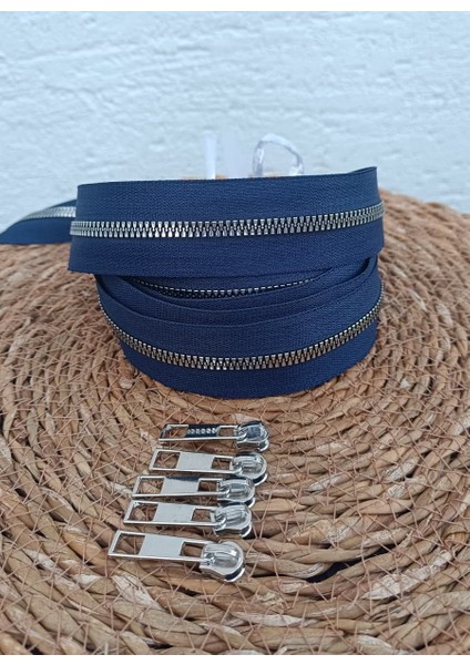 Lacivert T6 Gümüş Diş Kemik Fermuar Gümüş Başlık - 5 Metre Fermuar - 5 Adet Başlık modelleri