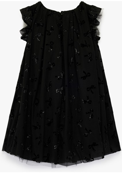 Fırfırlı Fiyonk Detaylı Bisiklet Yaka Tüllü Elbise fiyatları