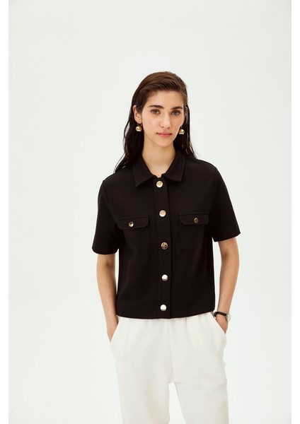 Gömlek Yaka Çıtçıtlı Düz Kesim Örme Tişört