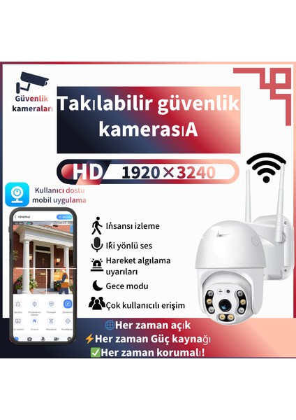 3mp 355° Wifi Ptz Kamera - Hareket/ağlama Algılama, Gece Görüş, Anında Sesli Iletişim, 7/24 Güvenlik