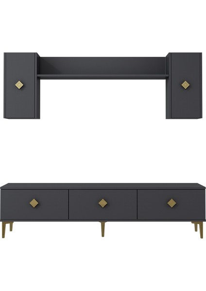 1337TV180-1CT Tv Ünitesi , Tv Sehpası Antrasit-Altın modelleri
