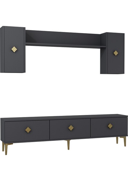 1337TV180-1CT Tv Ünitesi , Tv Sehpası Antrasit-Altın fırsatları