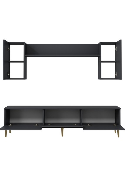 1337TV180-1CT Tv Ünitesi , Tv Sehpası Antrasit-Altın