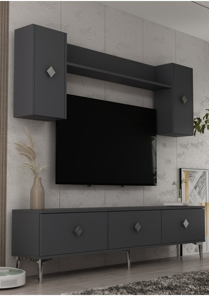 1337TV180-1CT Tv Ünitesi , Tv Sehpası Antrasit-Gümüş