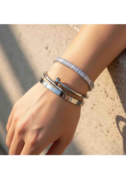 Silver Suyolu Çivi Crt Model 3lü Çelik Bileklik Seti fiyatları