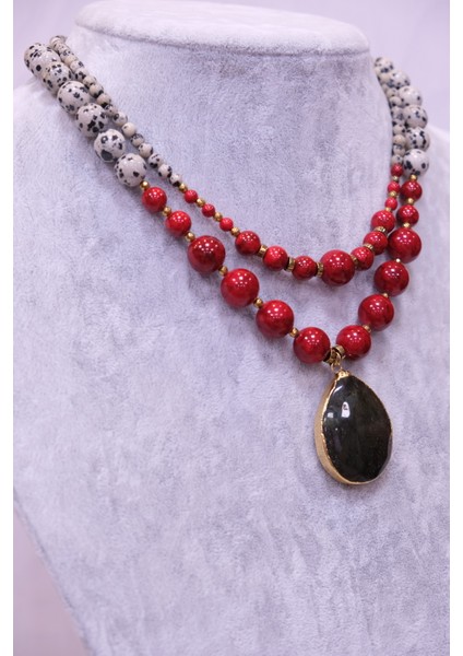 Doğal Taş 2'li Kolye Kırmızı Kuvars Bıldırcın Jasper Kolye fırsatları