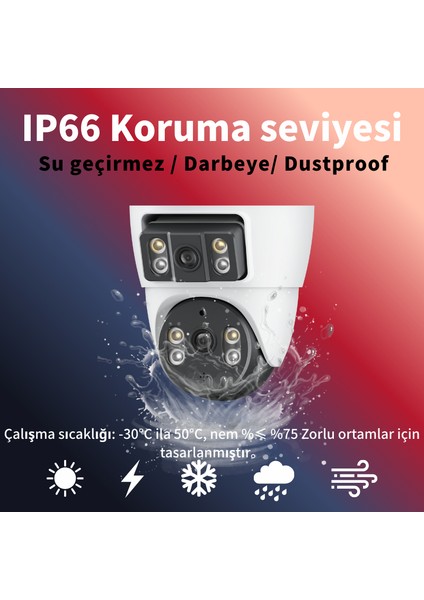 IP66 Su Toz Dayanıklı 6mp 360° Wifi Ptz Kamera - Çift Lens, Hareket Takibi, Gece Görüş, Sesli Bildirim fırsatları