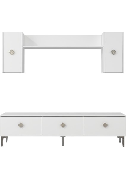 1337TV180-1CT Tv Ünitesi , Tv Sehpası Beyaz-Gümüş