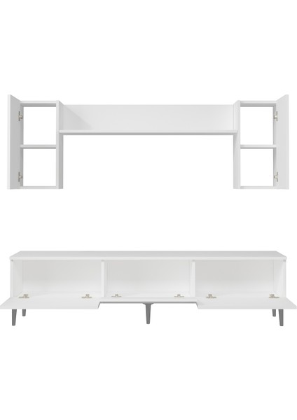 1337TV180-1CT Tv Ünitesi , Tv Sehpası Beyaz-Gümüş