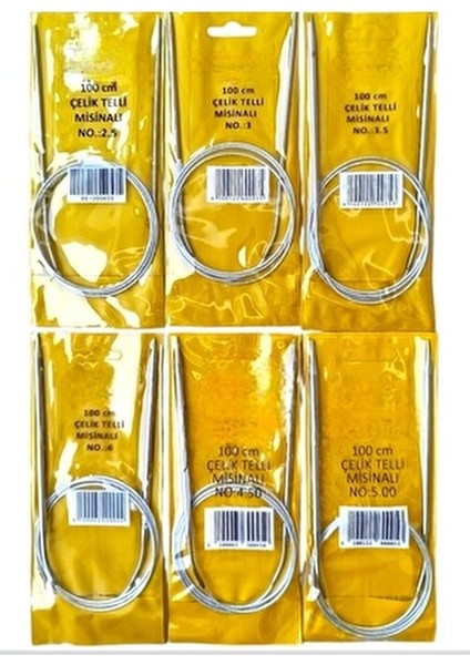 Titanyum Örgü Şiş Seti 6 Parça Çelik Telli Misinalı 100 cm Uzunluk fiyatları