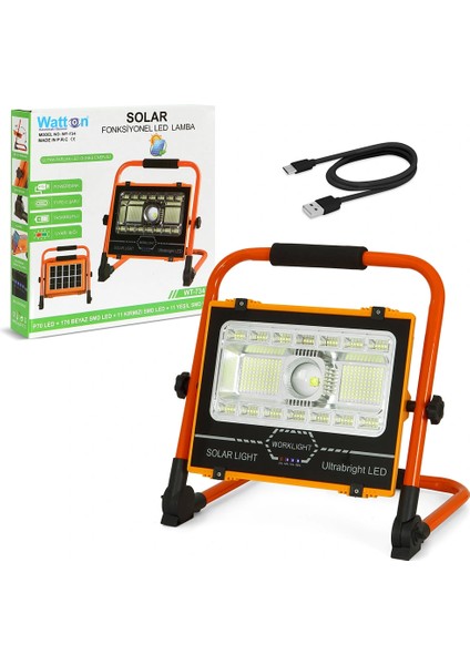 WT-734 P70 LED Solar Panel Şarjlı Taşınabilir Projektör (176 Smd + Yan Led) fiyatları