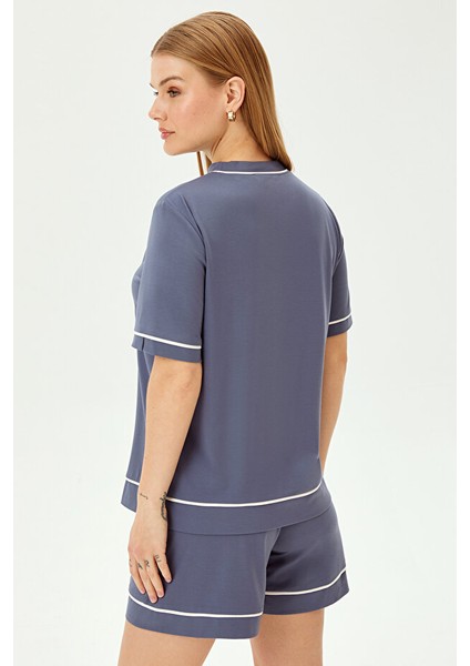 Şerit Detaylı Regular Örme Tişört fiyatları