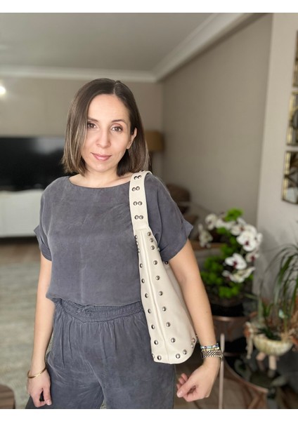 Krem Zımbalı Tek Omuz Çantası modelleri