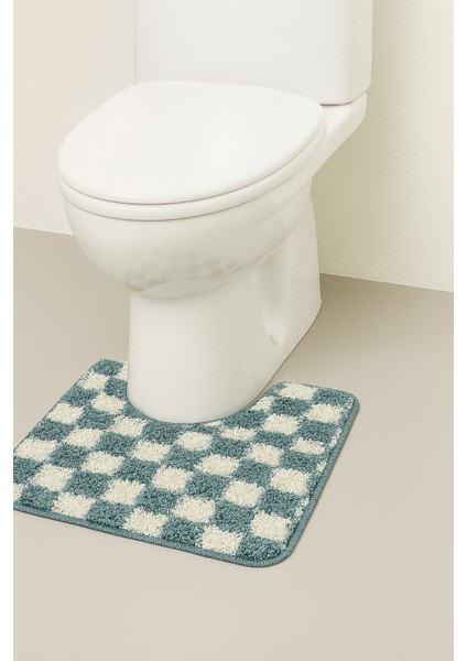 60X50 cm Yıkanabilir Kaymaz Taban Banyo Klozet Önü Tekli Paspas Chess