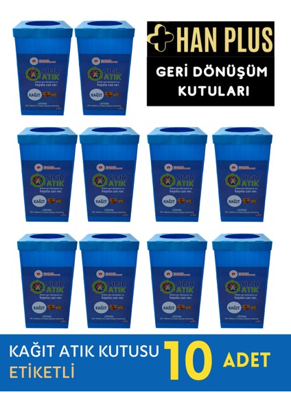 Sıfır Atık Kutusu – Etiketli Kağıt Atık Geri Dönüşüm Kutusu (Mavi) - TOPLAM 10 ADET