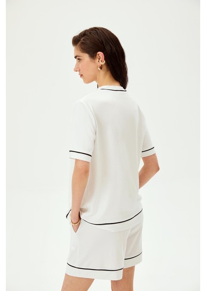 Şerit Detaylı Regular Örme Tişört modelleri