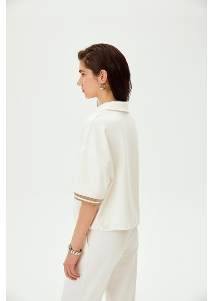 Düşük Kol Bağcık Detaylı Fermuarlı Örme Tişört modelleri