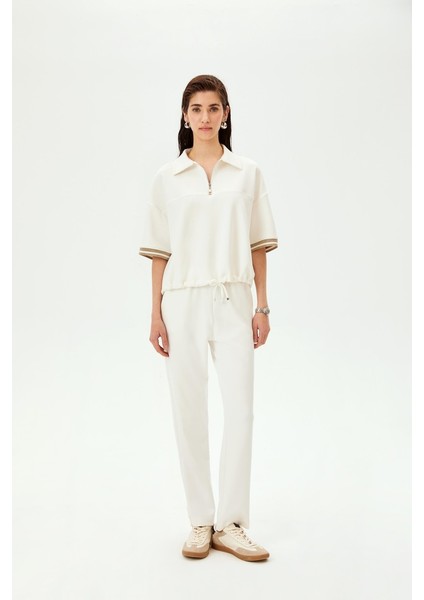 Düşük Kol Bağcık Detaylı Fermuarlı Örme Tişört fırsatları