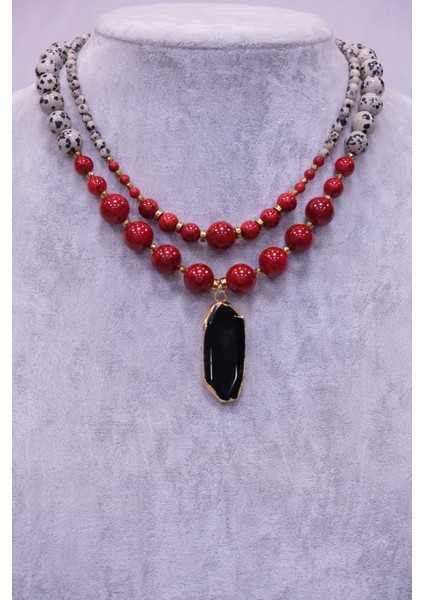 Kırmızı Kuvars 2 'li Jasper Doğal Taş Kolye fiyatları