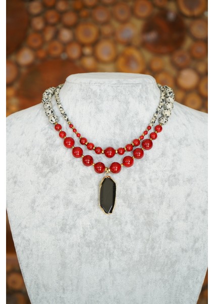 Kırmızı Kuvars 2 'li Jasper Doğal Taş Kolye modelleri