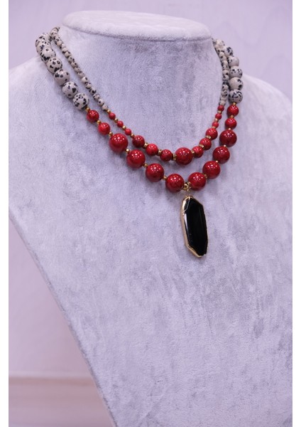 Kırmızı Kuvars 2 'li Jasper Doğal Taş Kolye fırsatları