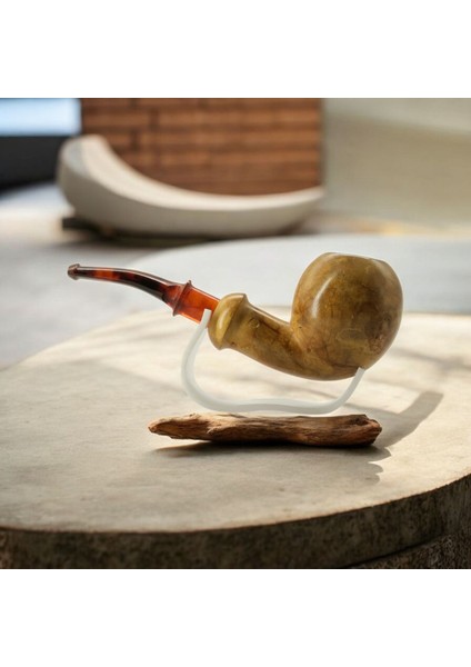 El Yapımı Ekstra Filtre Uyumlu Bal Tonlu Lületaşı Pipo – Akrilik Ağızlıklı, Kılıflı