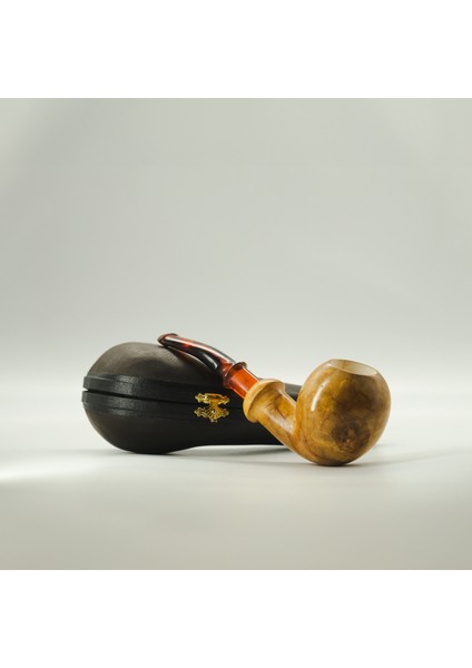 El Yapımı Ekstra Filtre Uyumlu Bal Tonlu Lületaşı Pipo – Akrilik Ağızlıklı, Kılıflı